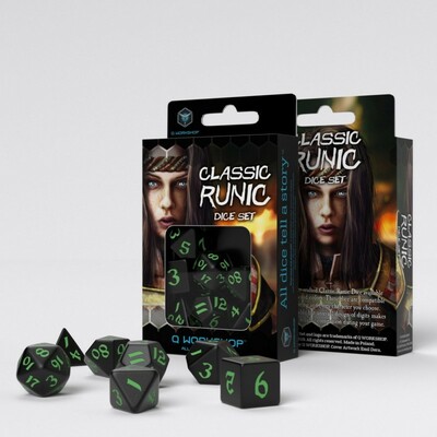 Kocky Classic Runic Black/Green dice set (7ks)