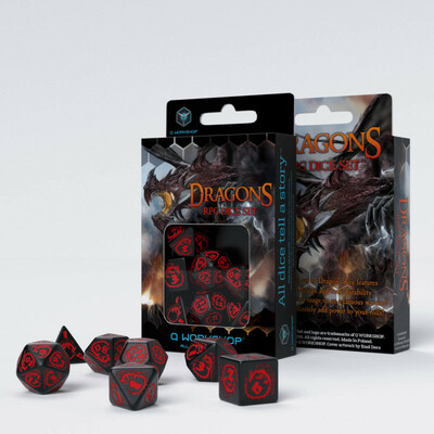 Kocky Dragons Black/ Red dice set (7ks)
