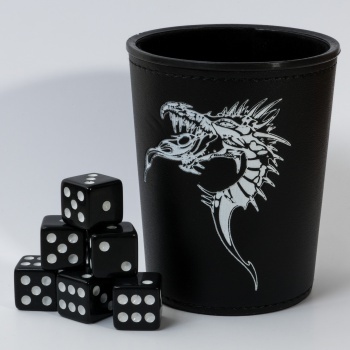 Kožený pohár Dragon na kocky + 6ks 6k kociek