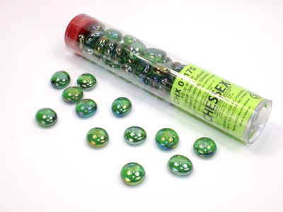 Chessex Gaming Glass Stones in Tube - Iridized Crystal Green