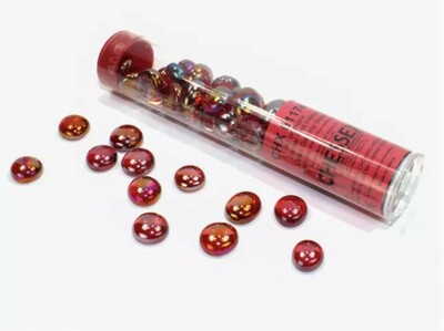Chessex Gaming Glass Stones in Tube - Iridized Crystal Red